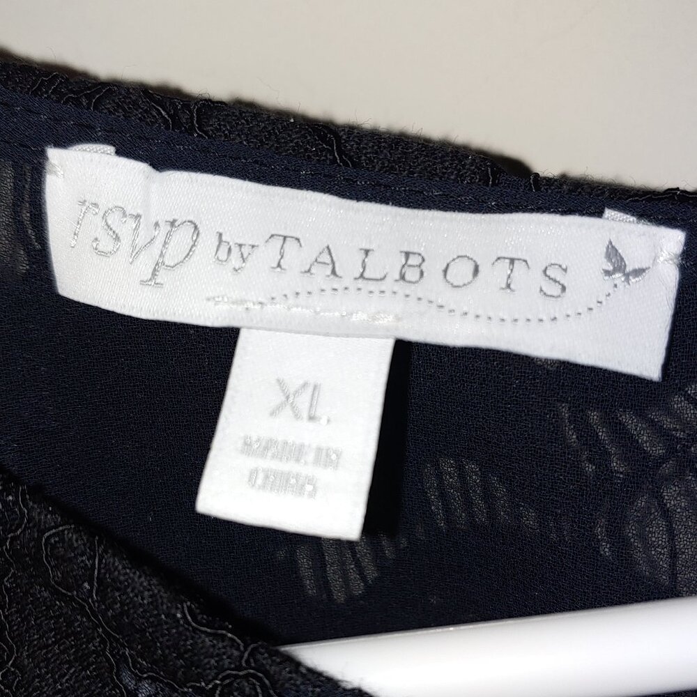 RSVP Talbots Fancy Swans Print Long Sleeves Blouse Size XL Black - Picture 3 of 9